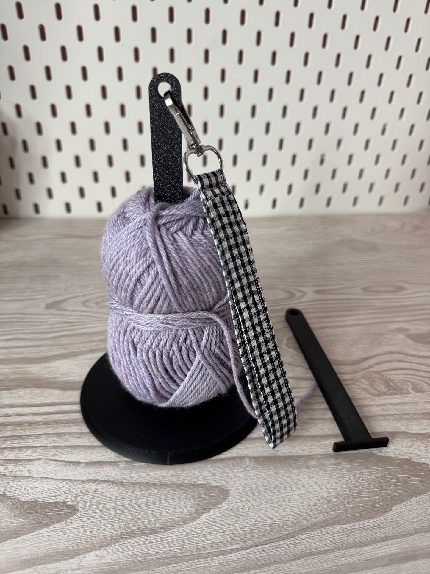 Black Yarn Spinner with Gingham Wristlet