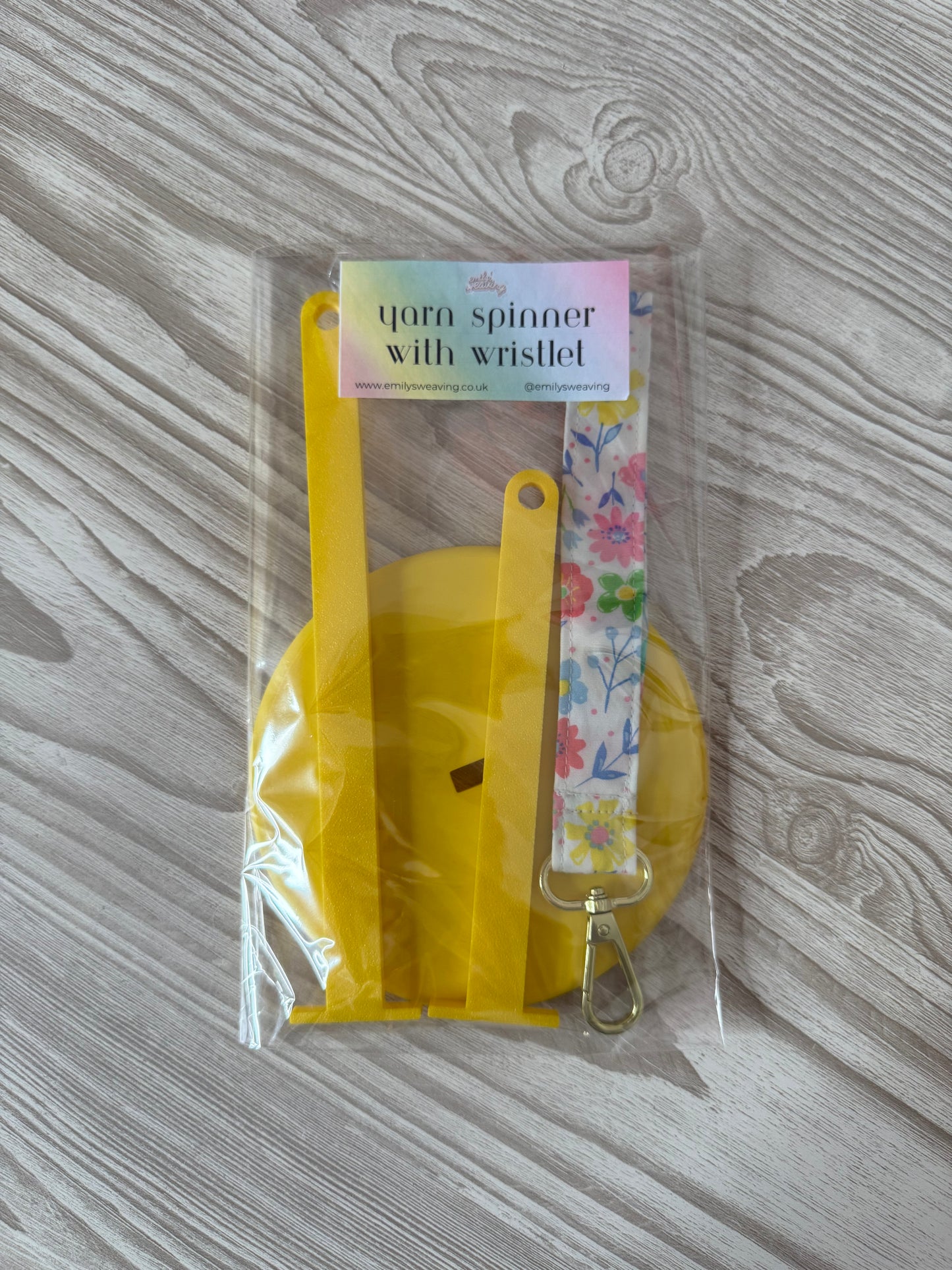 Yellow Yarn Spinner with Ditsy Wristlet