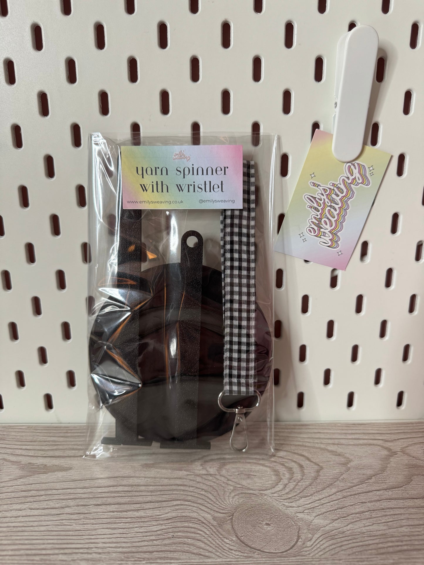 Black Yarn Spinner with Gingham Wristlet