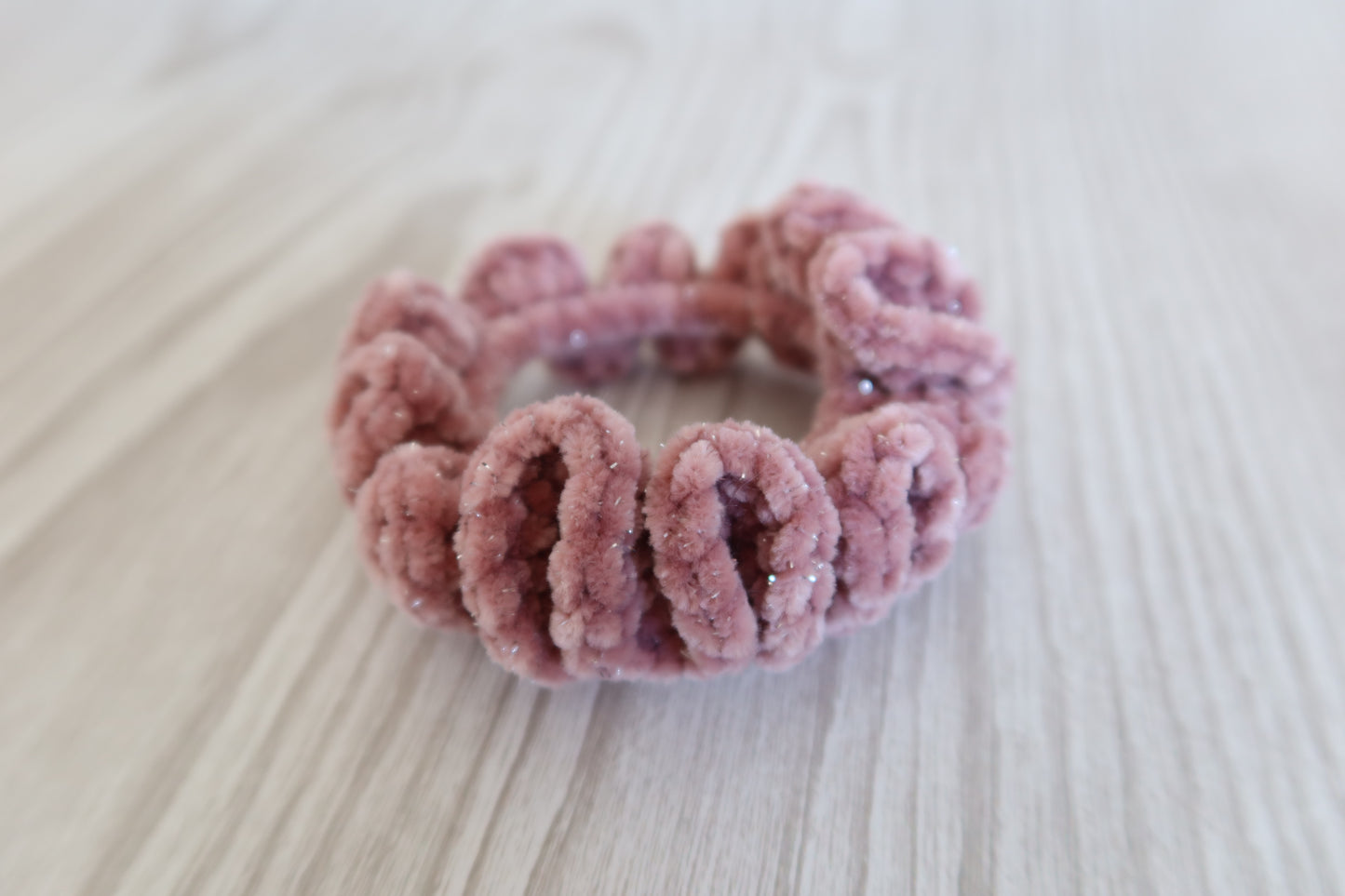 Pink Sparkle Crochet Scrunchie