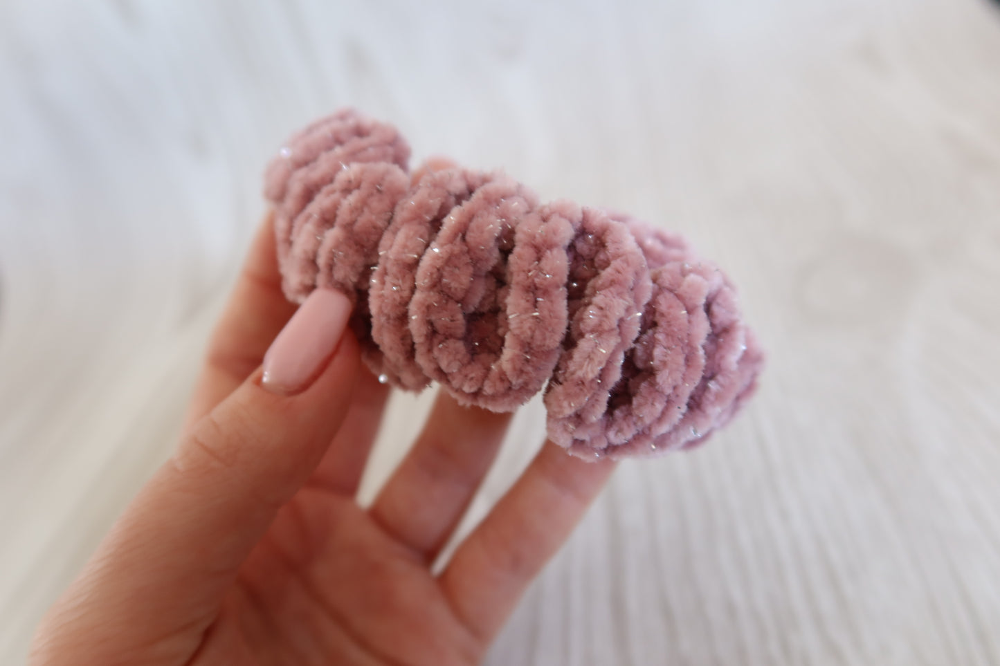 Pink Sparkle Crochet Scrunchie