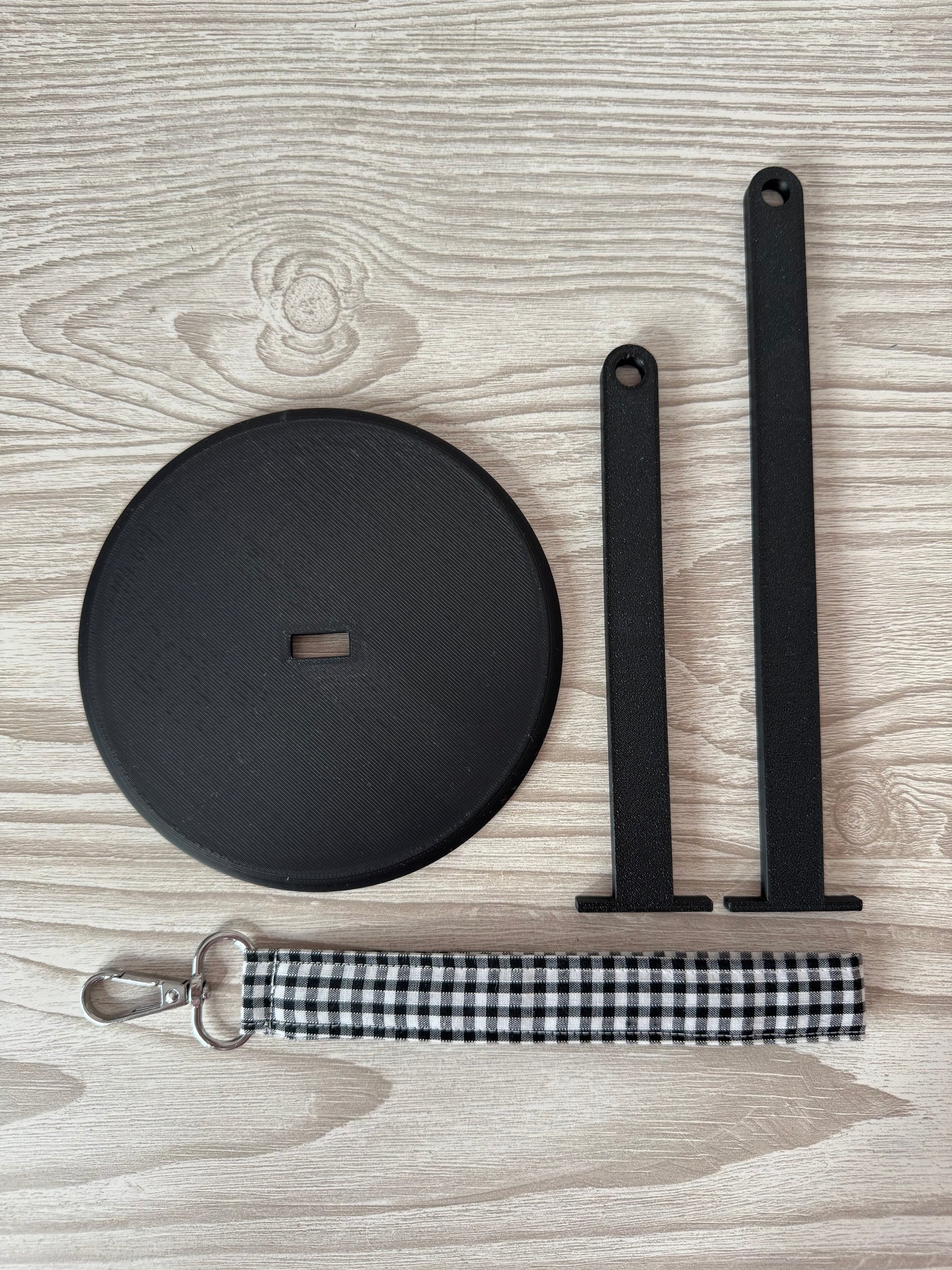 Black Yarn Spinner with Gingham Wristlet