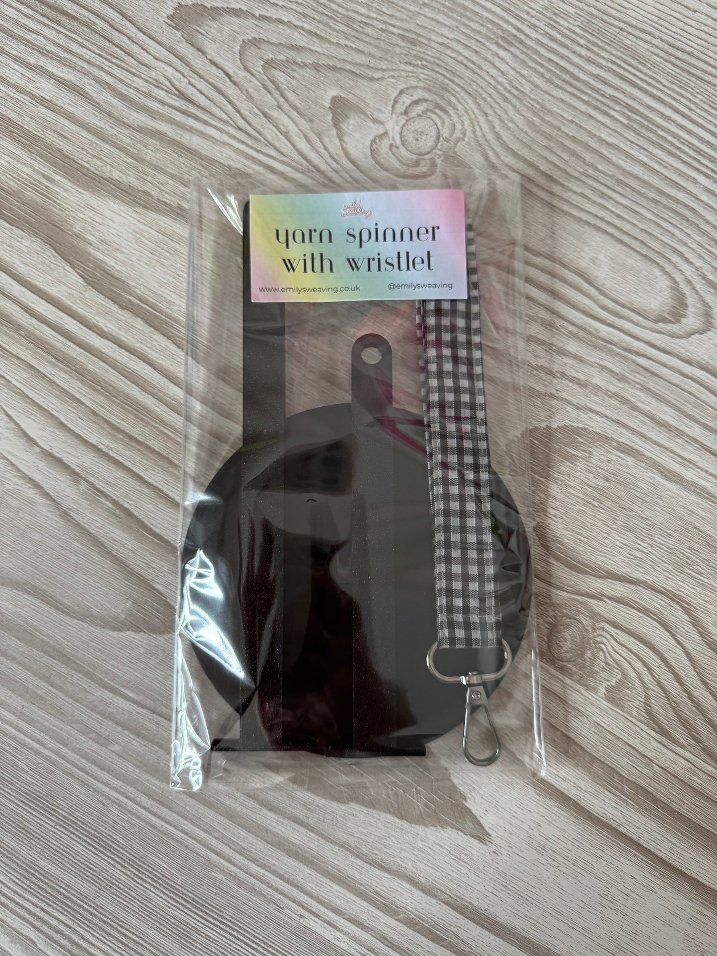 Black Yarn Spinner with Gingham Wristlet