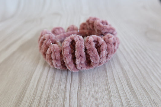 Pink Sparkle Crochet Scrunchie