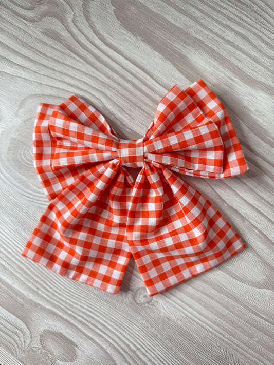 Large Orange Gingham Bow