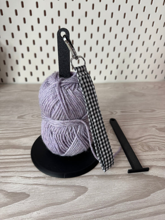 Black Yarn Spinner with Gingham Wristlet