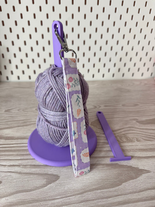 Purple Yarn Spinner with Stamp Wristlet
