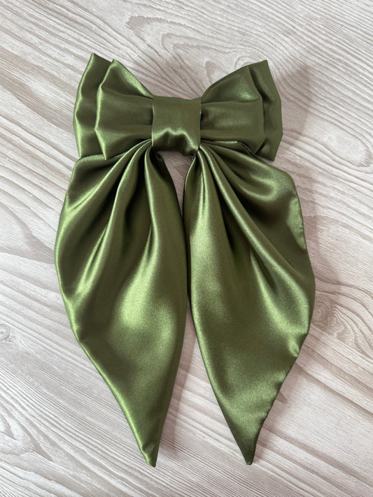 Extra Large Olive Silky Bow