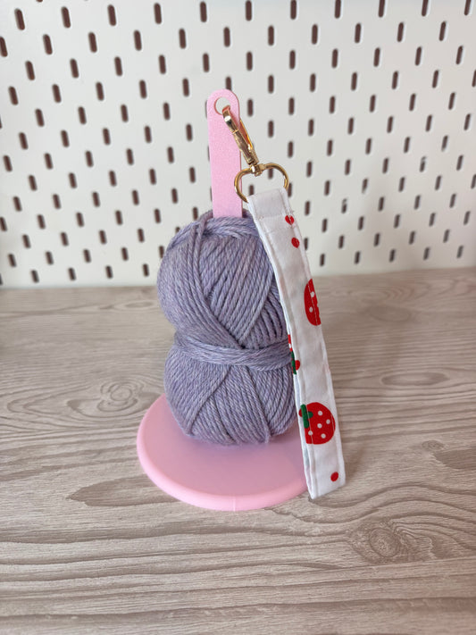 Pink Yarn Spinner with Strawberry Wristlet